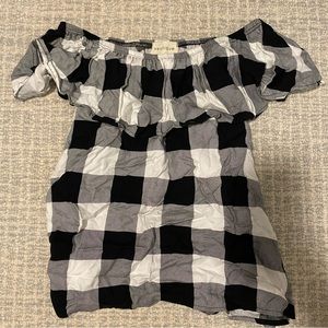 Vestique Black & White Checkered Off Shoulder Blouse